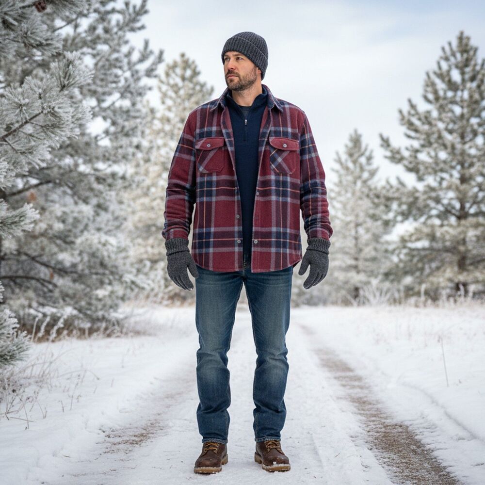 Freedom Foundry Heavy Fleece Burgundy Plaid Button Front Shirt SIze L